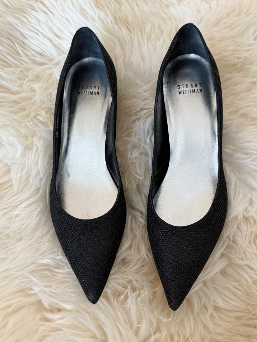 Stuart Weitzman Black Swarovski crystals embellish glam 2" globe-heel pumps